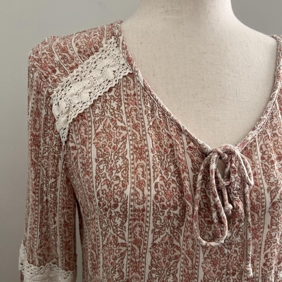 Boho Peasant Bell Sleeve Tunic Top Cottagecore Peasant Festival Hippie Romantic - Picture 7 of 10